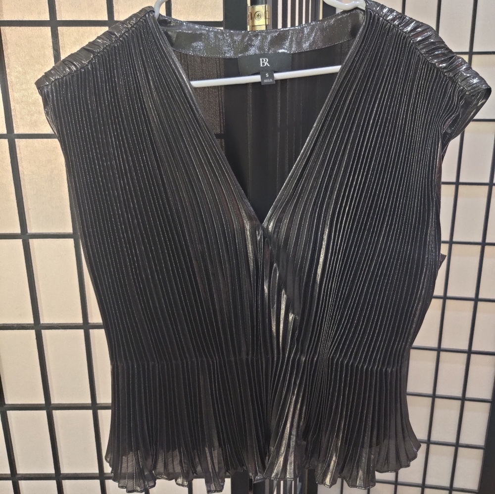 Banana Republic pleated gunmetal metallic blouse, size S